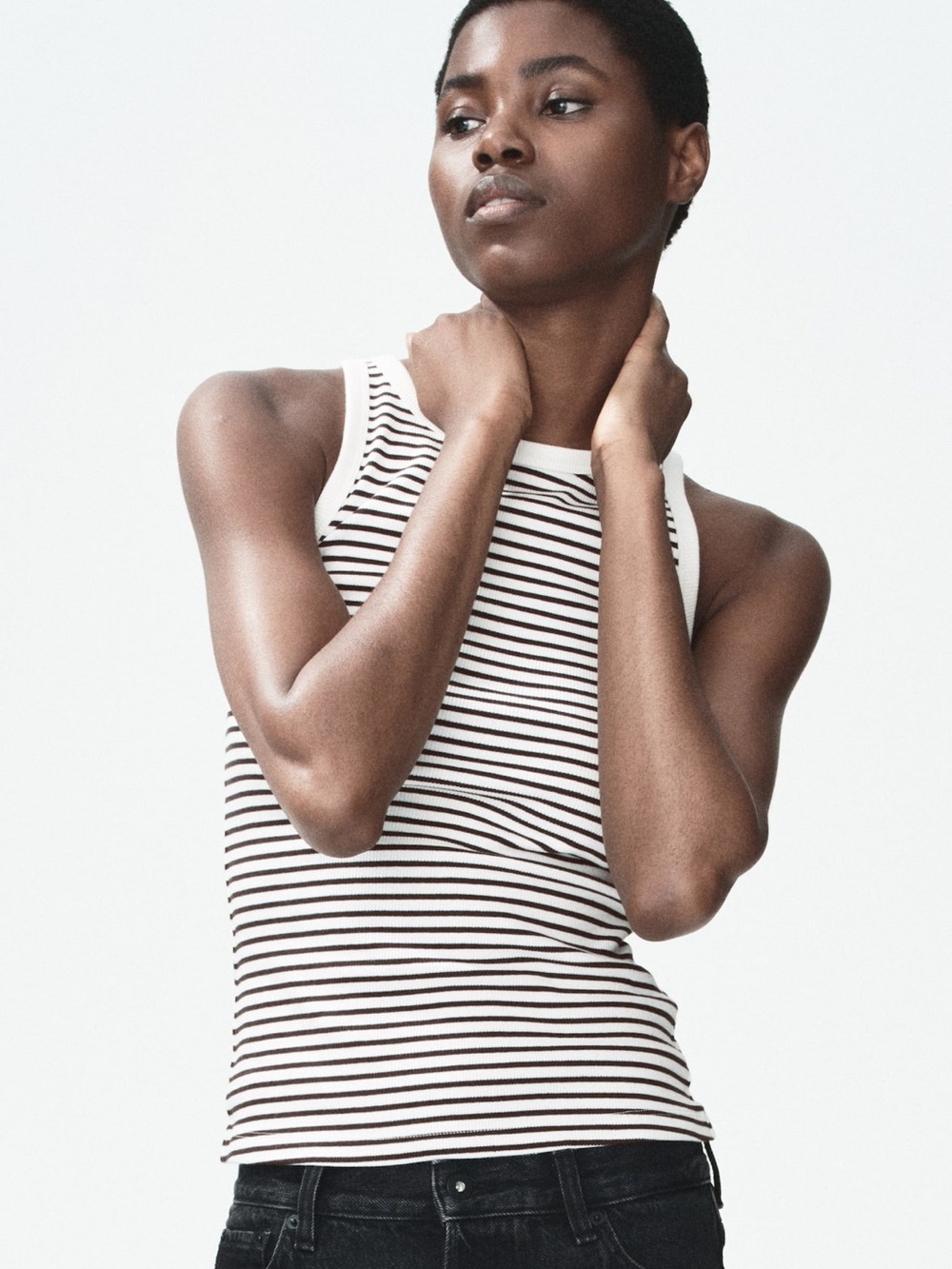 H&M White Tank Top with Black Narrow Stripes